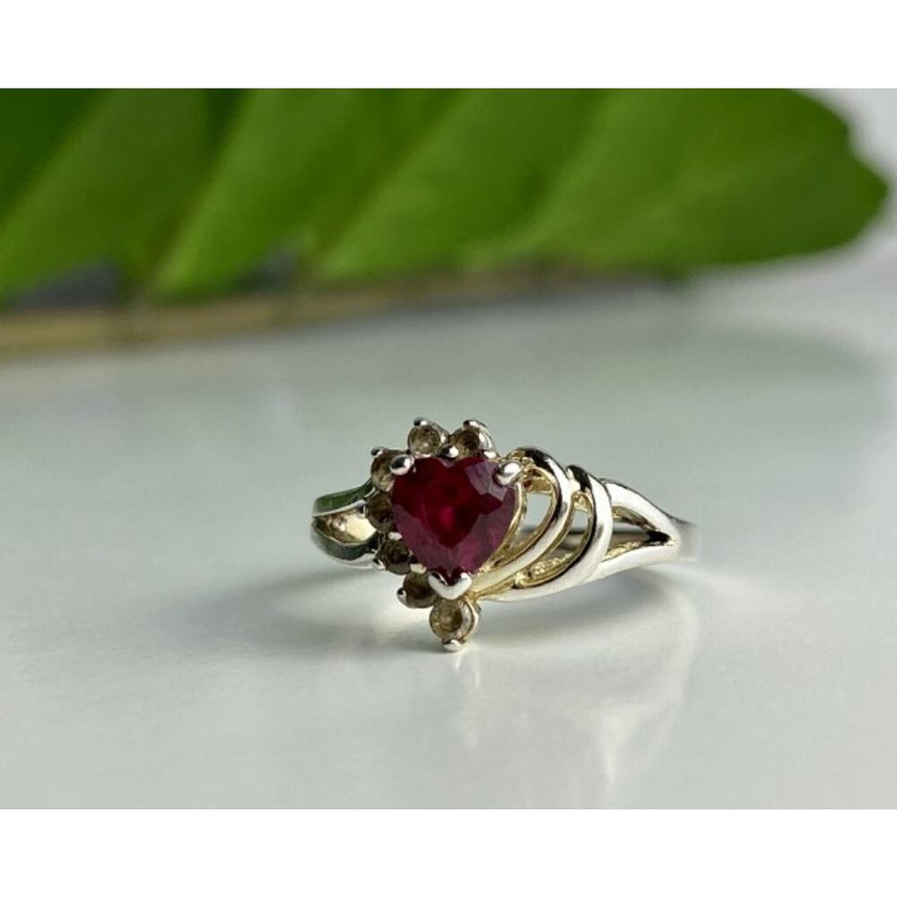 925 Sterling Silver Spinel "Heart" Ring Size 9 - Picture 11 of 12